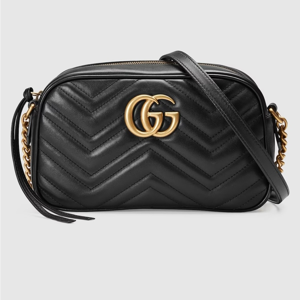 Gucci Black Chevron Crossbody with Gold Detail